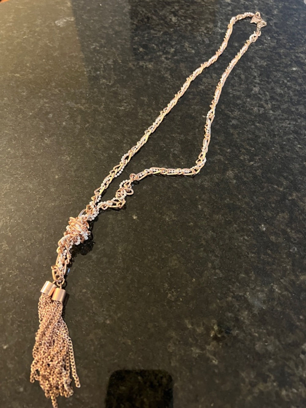 Delicate Rose Gold Tassel Necklace with Knot Detail
